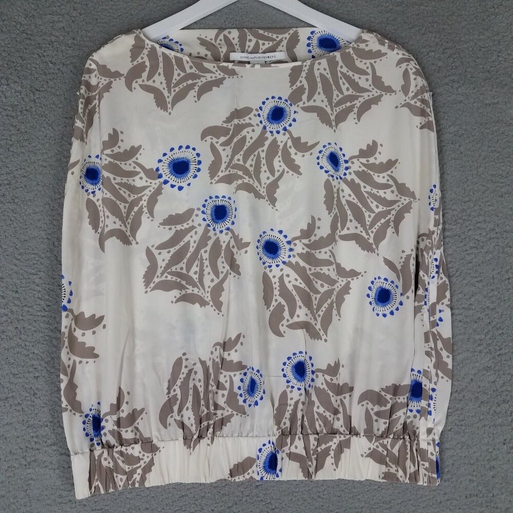DVF Diane Von Furstenberg Tomori Blouse Women's 4 Silk Zipped Arm Holes Floral